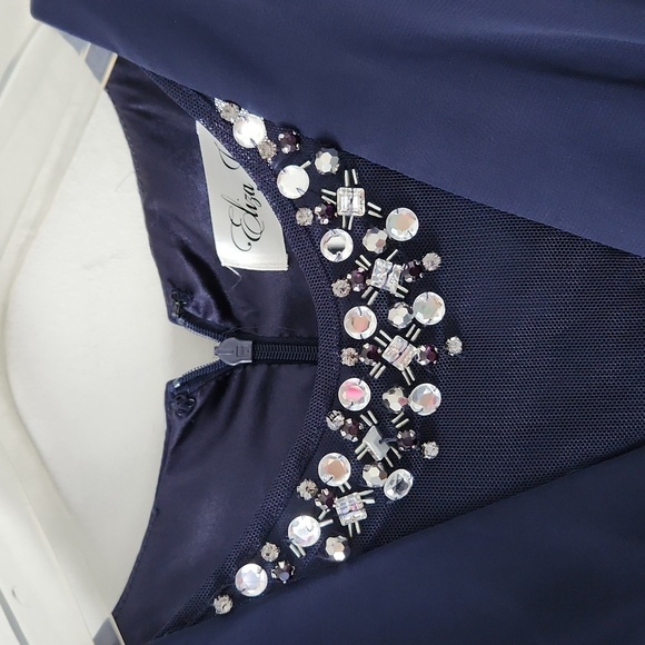 ELIZA J | Embellished Chiffon Fit & Flare Gown Dress EJ6M1353 Navy Blue sz 6 - Picture 4 of 6
